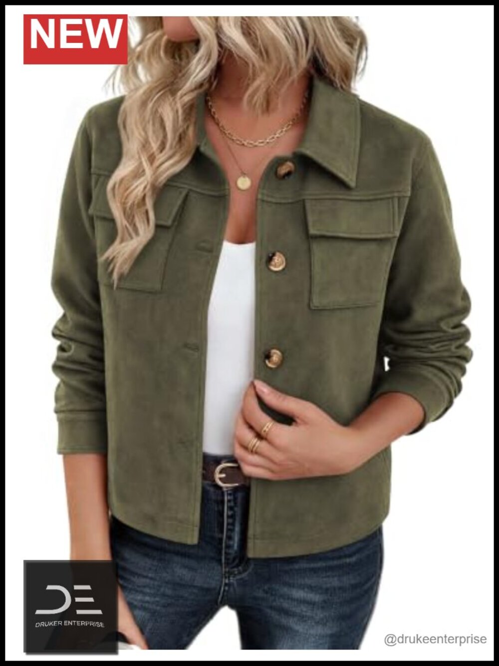 Faux Suede Cropped Jacket Button Up Collared Shacket Fall Casual Coat